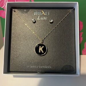 Mixit necklace and earring set with the initial K.